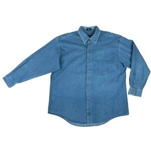 Roundtree & Yorke Men Blue Vintage Chambray Button Down Shirt Size 17 1/2 35 EUC